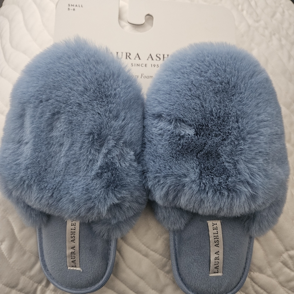 Laura Ashley Soft Blue Plush Slippers